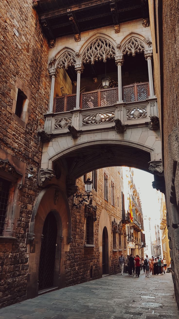 The carved stone bridge over Carrer del Bisbe in the Gothic Quarter